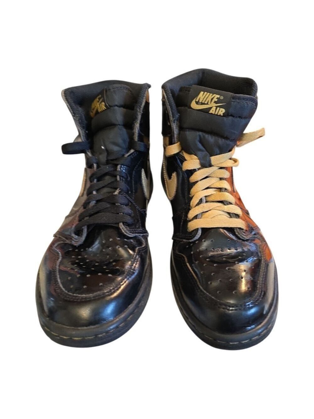 Nike Air Jordan 1 High Patent Black Gold Sneakers - Picture 2 of 9